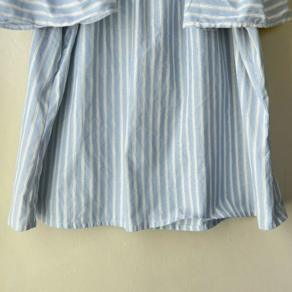Blue White Striped Cold Shoulder Tie Neck Blouse - Picture 9 of 9